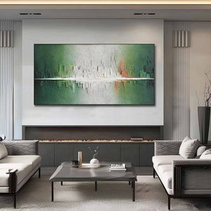 VERIDIAN REFLECTIONS: Textured Abstract Cityscape Reflection Painting