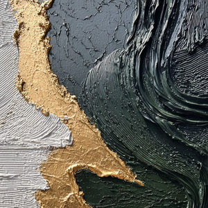 VERIDIAN RIFT: Large Vertical Textured Abstract Green and Gold Painting