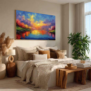 VIBRANT HORIZON: Textured Impasto Cityscape Sunset Painting