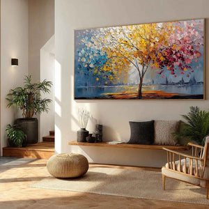 VIBRANT HORIZON: Textured Palette Knife Tree of Life Landscape Painting