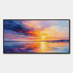 Violet Sunset abstract seascape wall art, colorful sunset ocean oil painting