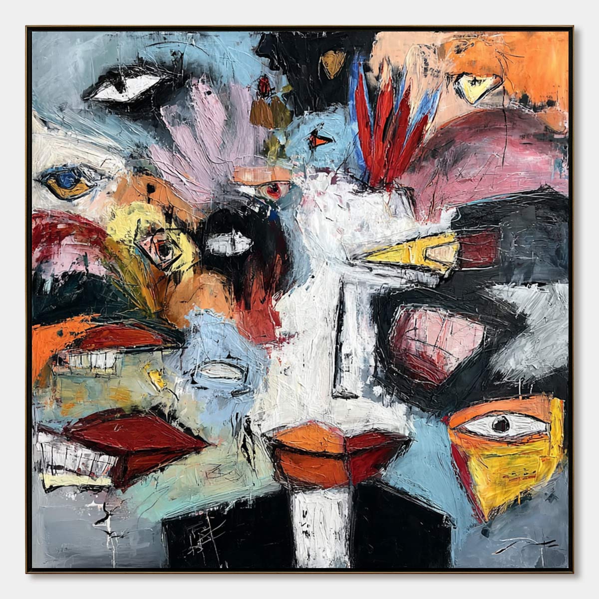 VOICES IN THE ROOM: Bold Square Abstract Impasto Portrait Painting