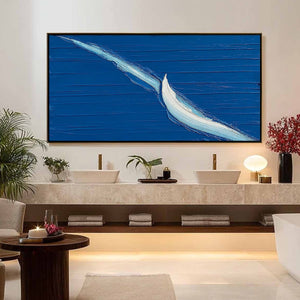 VOYAGE original abstract sailboat wall art with textured blue sea