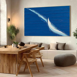 Original abstract oil painting: minimalist textured sailboat, modern wall art.