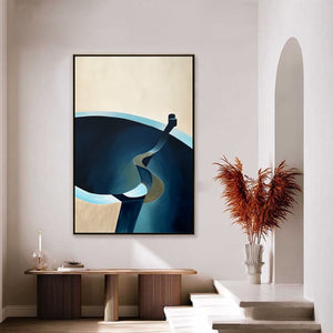 VOYAGE: Modern Minimalist Abstract Painting in Blue and Beige