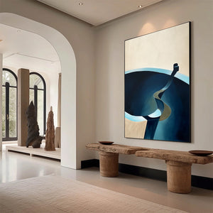 VOYAGE: Modern Minimalist Abstract Painting in Blue and Beige