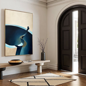 VOYAGE: Modern Minimalist Abstract Painting in Blue and Beige