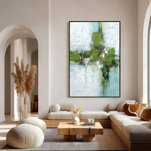 Verdant Echo | Green Abstract Textured Oil Painting for Wall