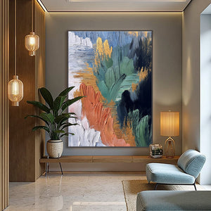 Modern wall art: 'Verdant Shore' original textured oil painting with gold leaf