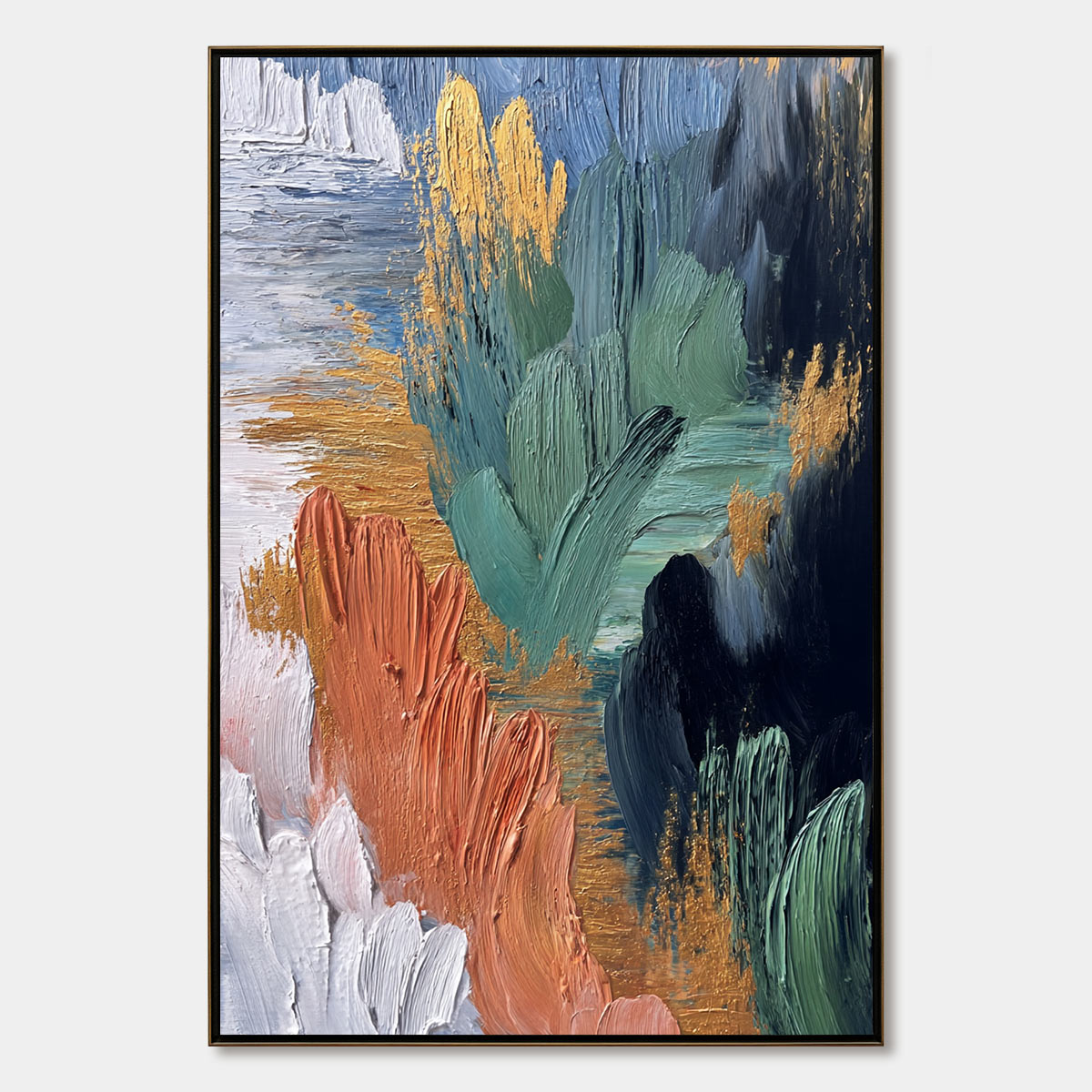 Verdant Shore | Textured Abstract Oil Painting with Gold Leaf
