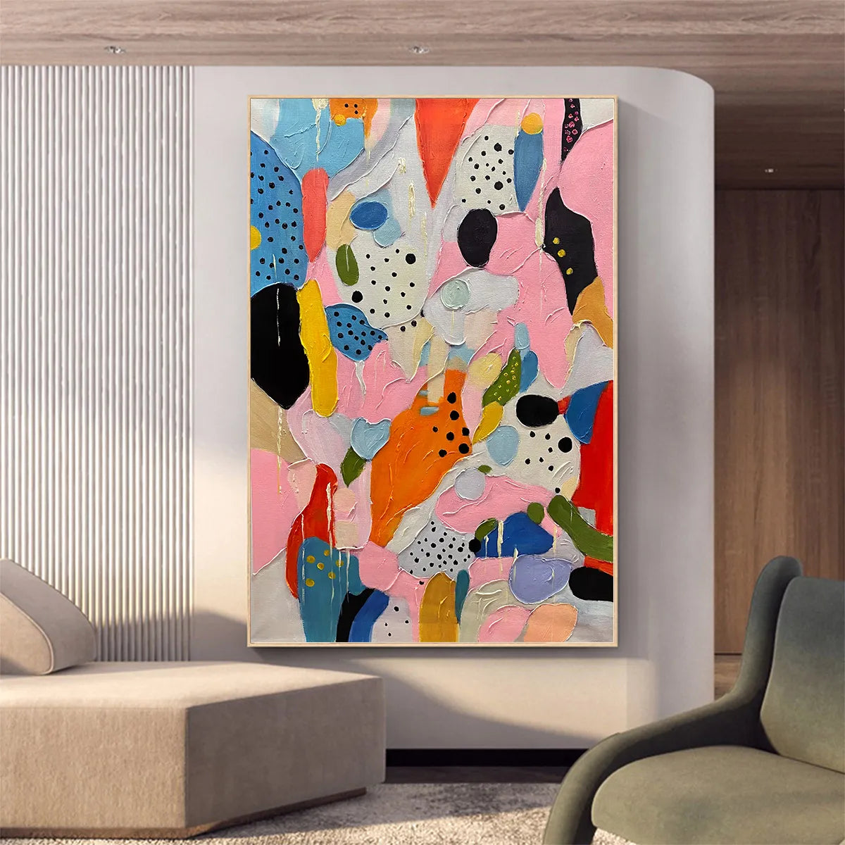 CONFETTI DREAMS: Vertical Abstract Painting in Vibrant Pink and Multicolor
