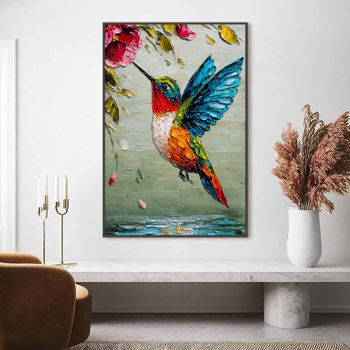 NECTAR FLIGHT: Vibrant Impressionist Hummingbird Floral Oil Painting
