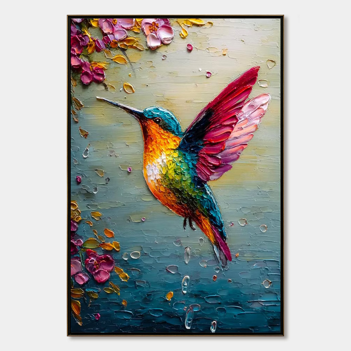 NECTAR FLIGHT: Vibrant Impressionist Hummingbird Floral Oil Painting