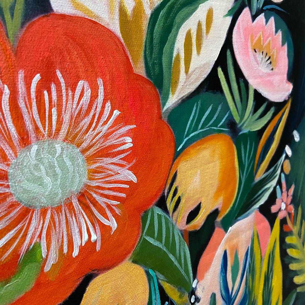 MIDNIGHT GARDEN: Vibrant Floral Boho Oil Painting