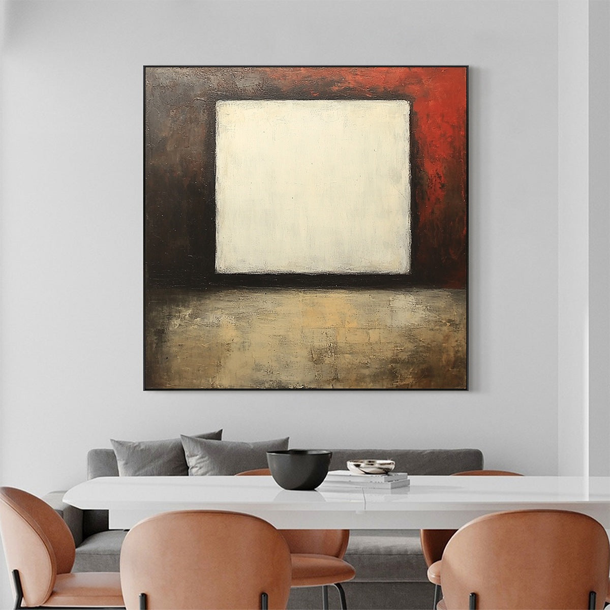 Void: Original Minimalist Abstract Oil Painting - White Square Wall Art Decor