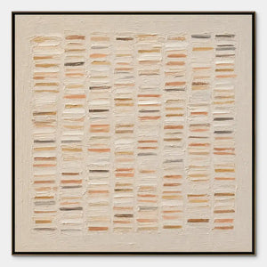 Warm beige geometric texture painting with raised abstract brushstrokes in framed wall art