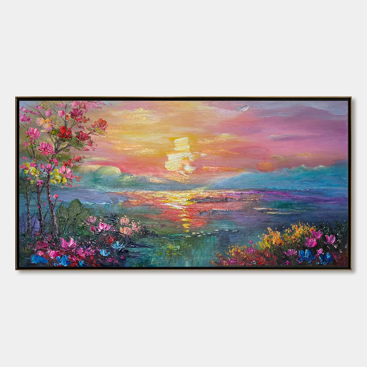Ready to Ship |Watercolor Sunset: Impressionist Floral Landscape