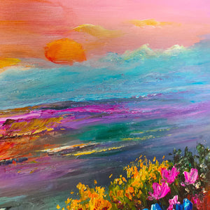 Ready to Ship |Watercolor Sunset: Impressionist Floral Landscape