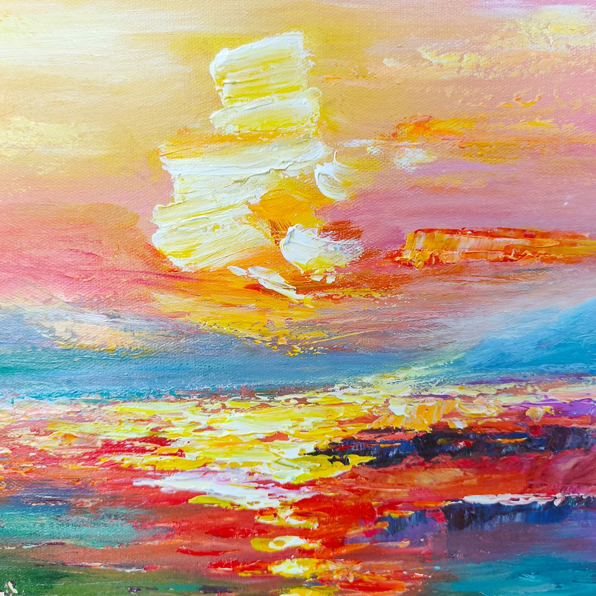 Ready to Ship |Watercolor Sunset: Impressionist Floral Landscape