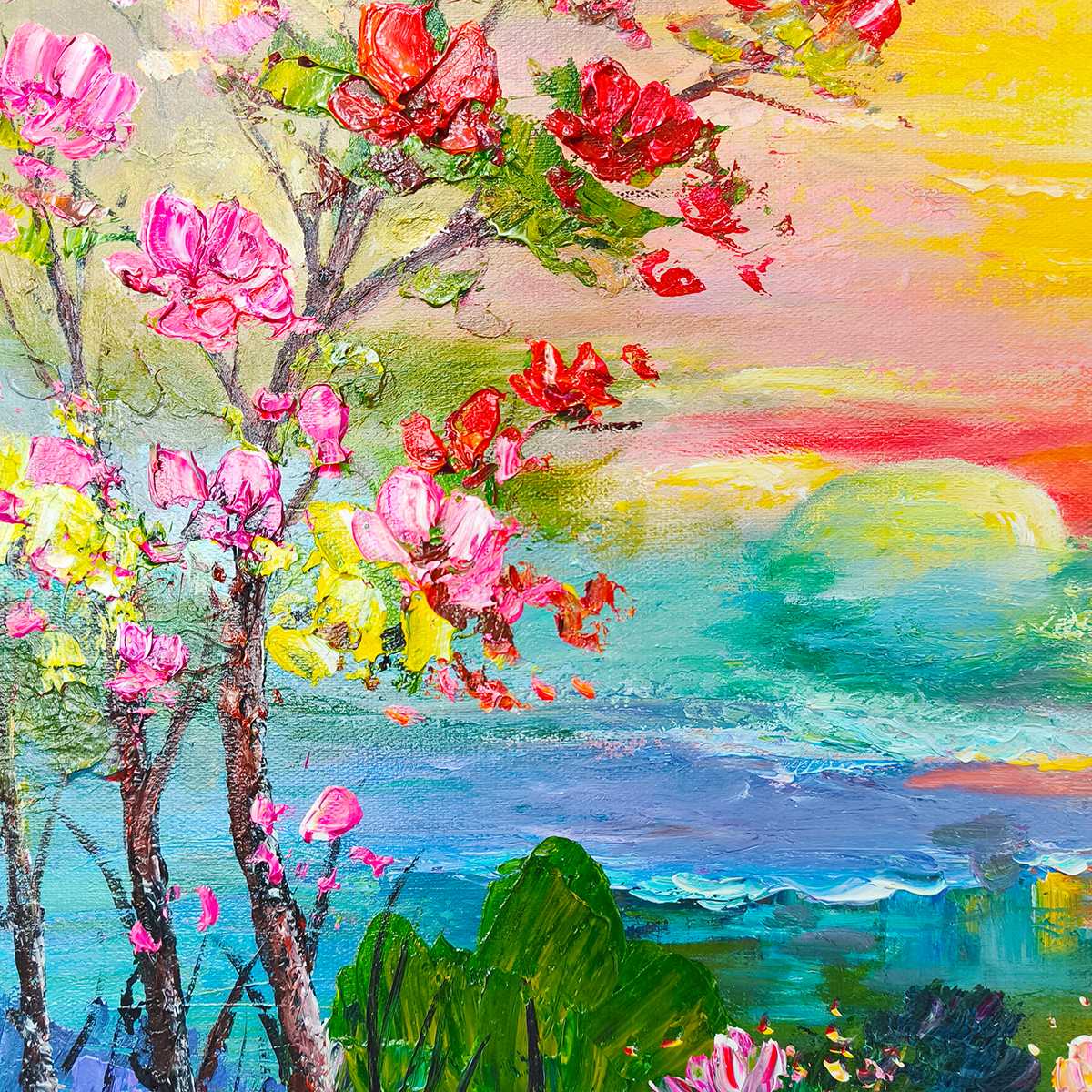 Ready to Ship |Watercolor Sunset: Impressionist Floral Landscape