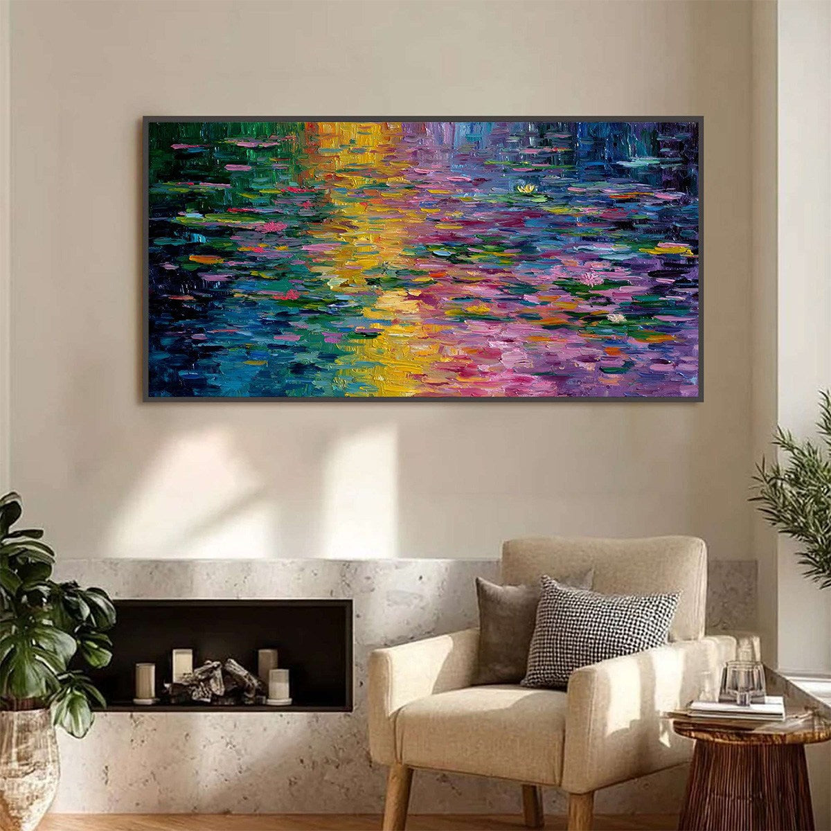 WATERLILY SERENADE: Colorful Abstract Water Lilies Impasto Oil Painting
