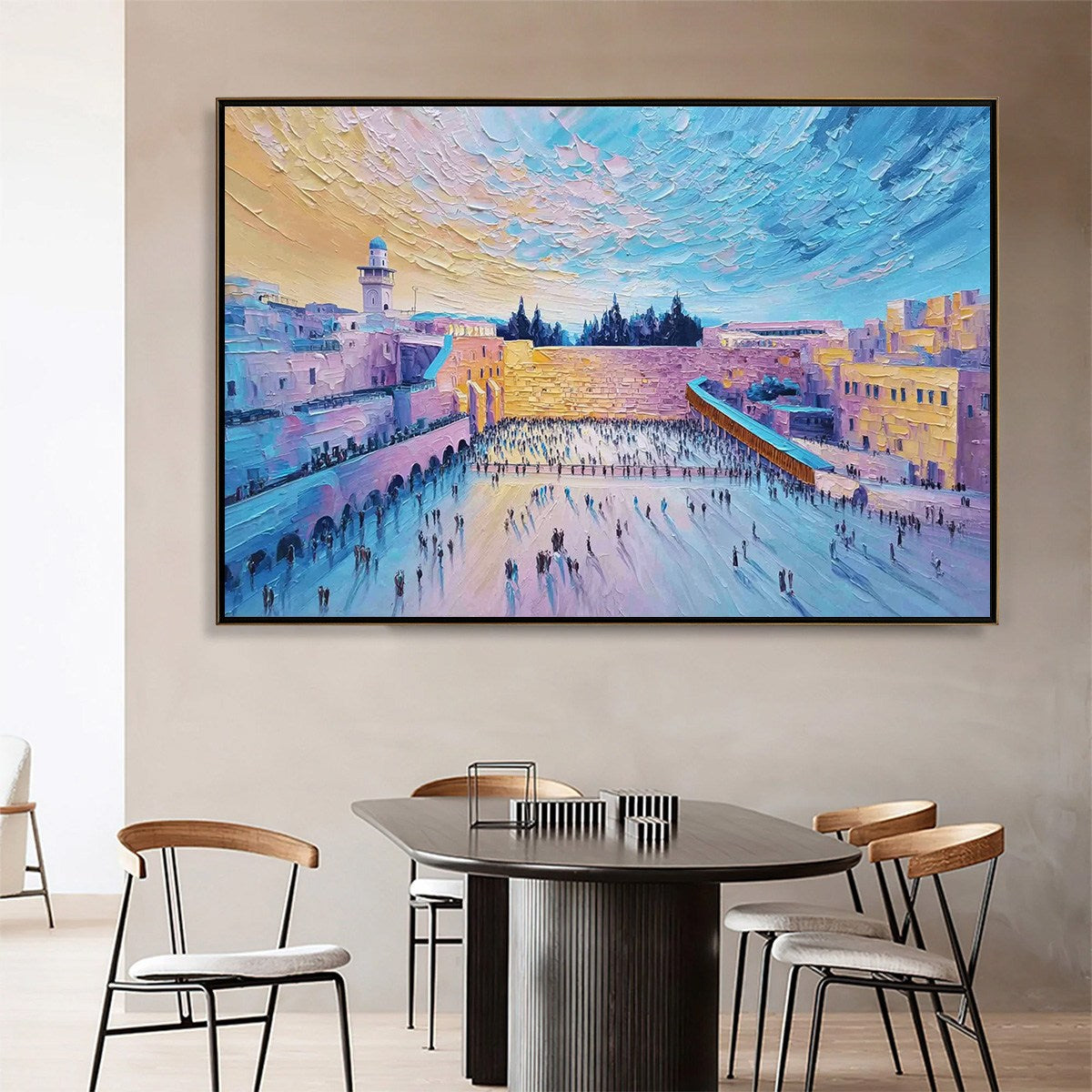 WESTERN WALL'S EMBRACE: Heavily Textured Impasto Jerusalem Cityscape Painting