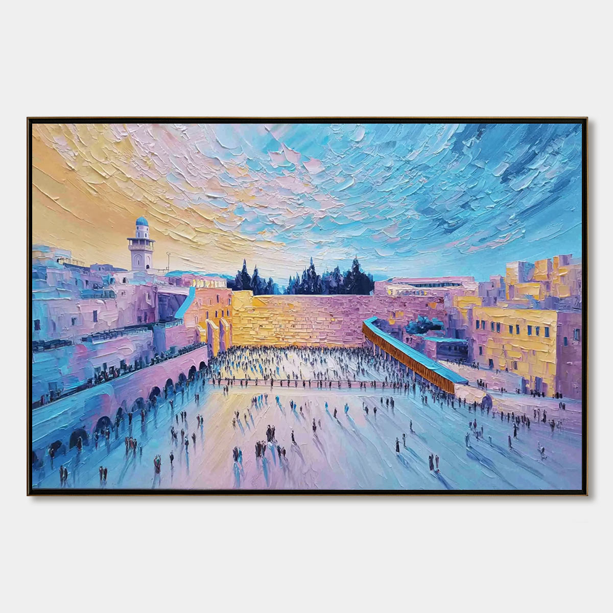 WESTERN WALL'S EMBRACE: Heavily Textured Impasto Jerusalem Cityscape Painting