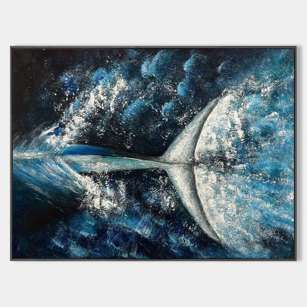 Textured Whale Tail Painting, Ocean Animal Art, Blue, Living Room, Bedroom, Office