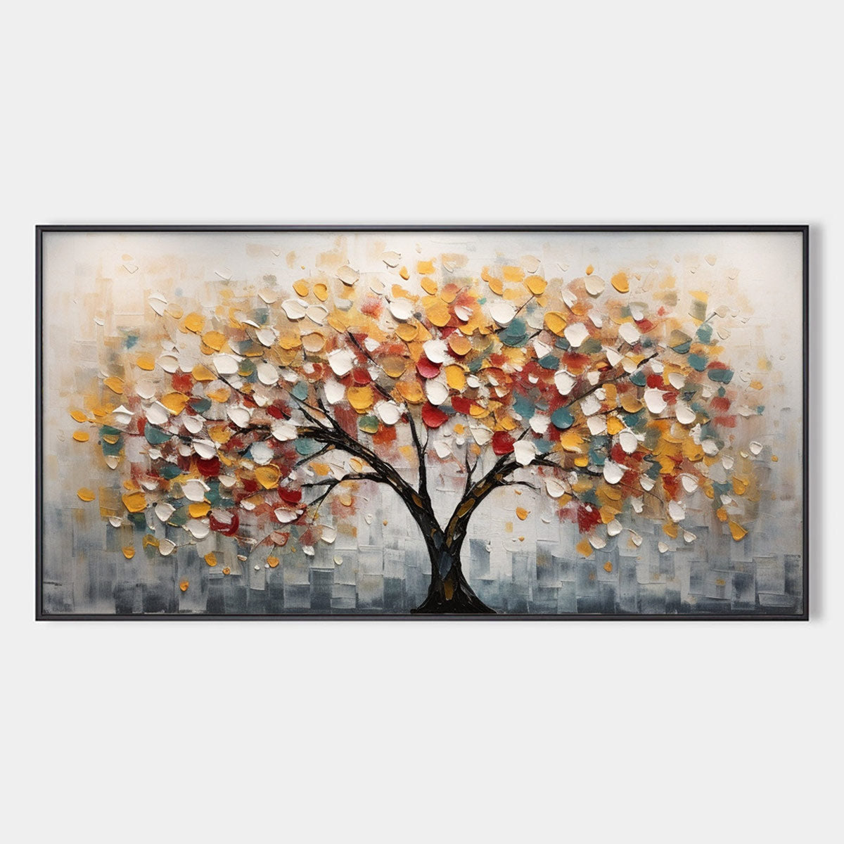 Whimsical Wonder: Original Textured Panoramic Oil Painting - Colorful Tree Wall Art