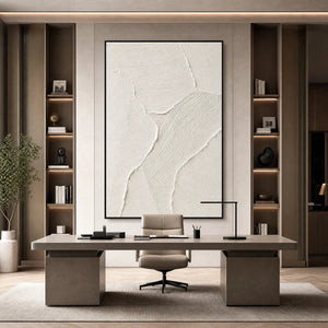 White textured abstract Wabi Sabi wall art in a modern office