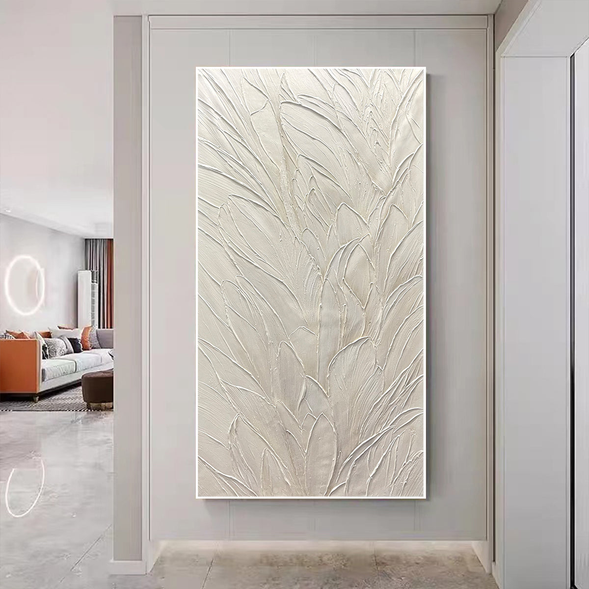 Whispered Winds: Textured Minimalist Oil Painting Canvas Wall Art Decor in Off-White