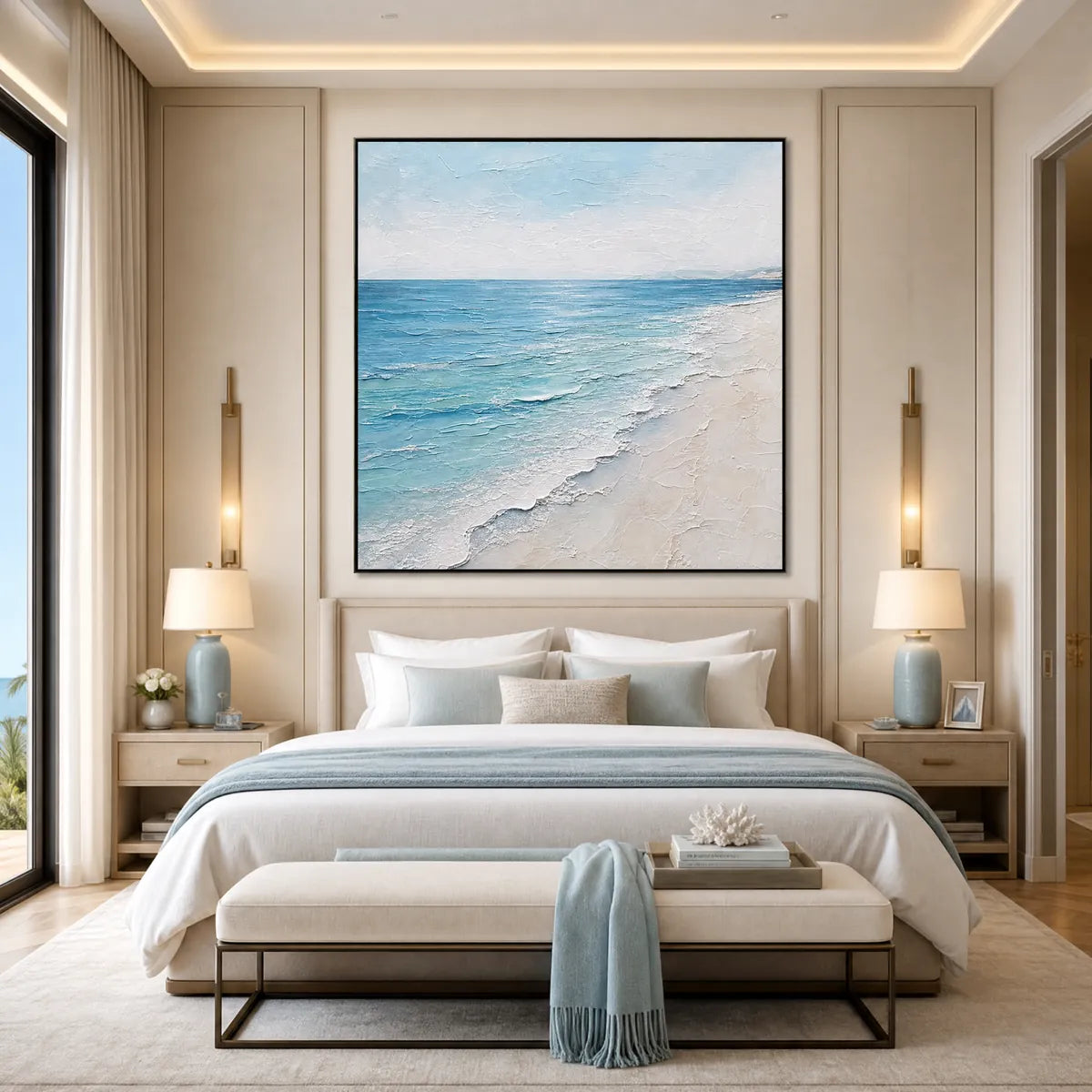 WHISPERING TIDE: Textured Minimalist Beach Scene Painting