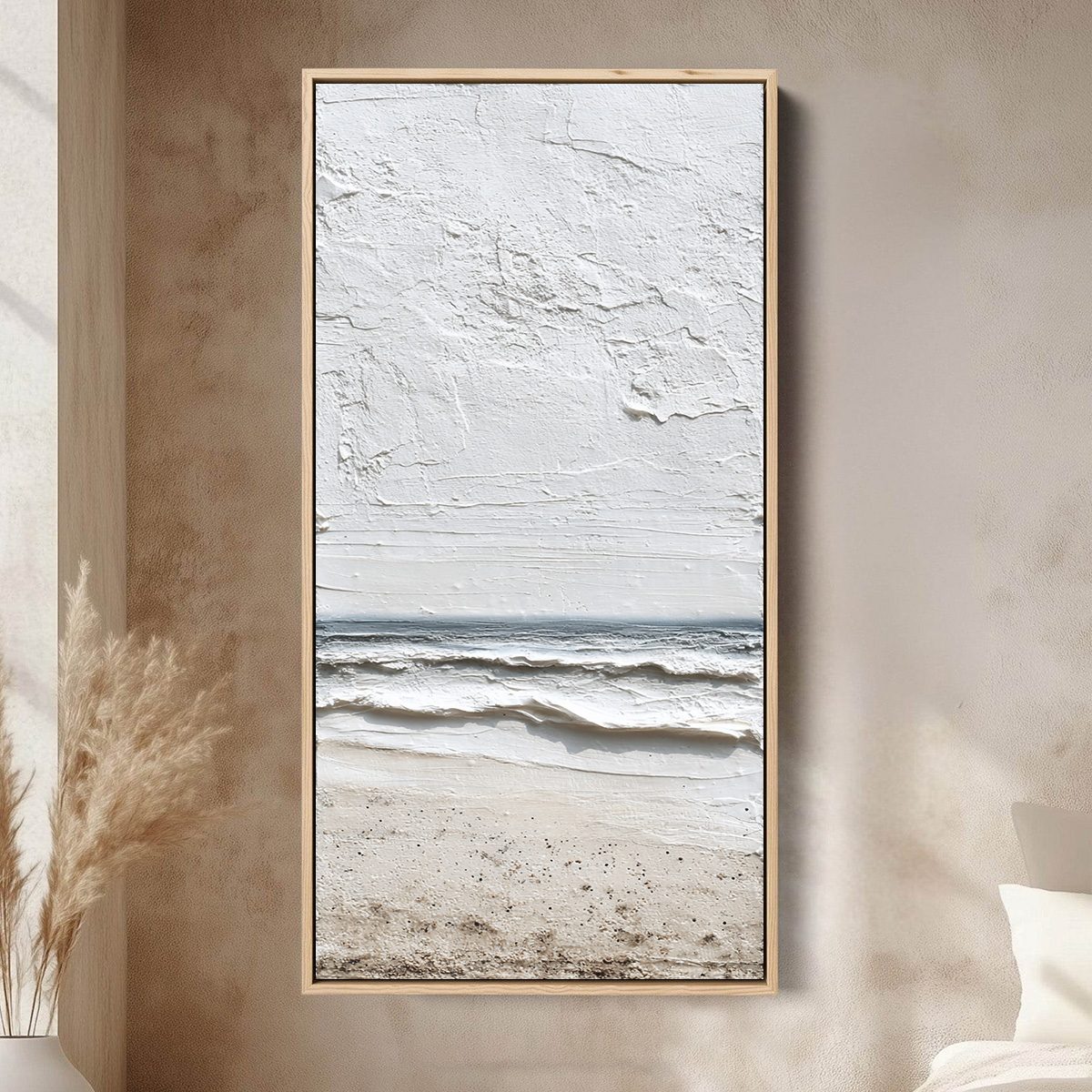 WHISPERING TIDE: Textured Wabi Sabi Beach Scene Painting