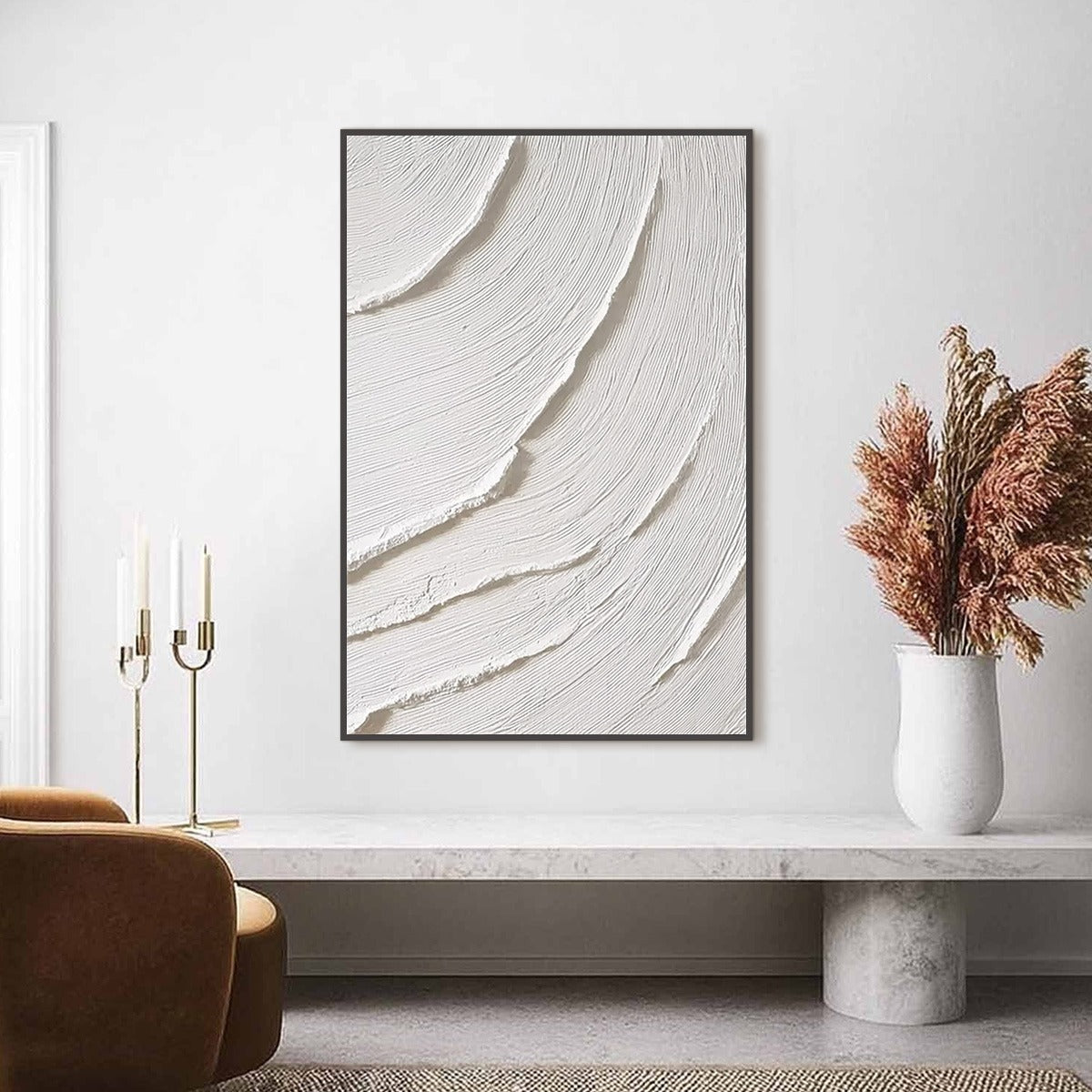 WHISPERING WAVES: Textured White Minimalist Wabi Sabi Abstract Painting