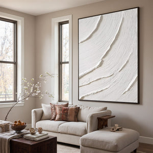 WHISPERING WAVES: Textured White Minimalist Wabi Sabi Abstract Painting