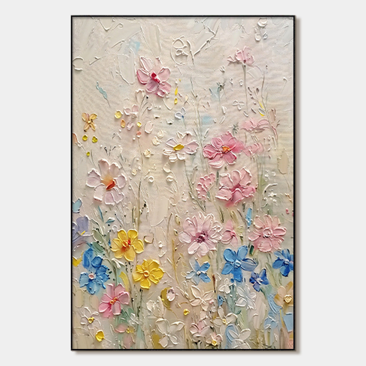 Whispering Meadow: Original Textured Floral Oil Painting - Impasto Flower Wall Art