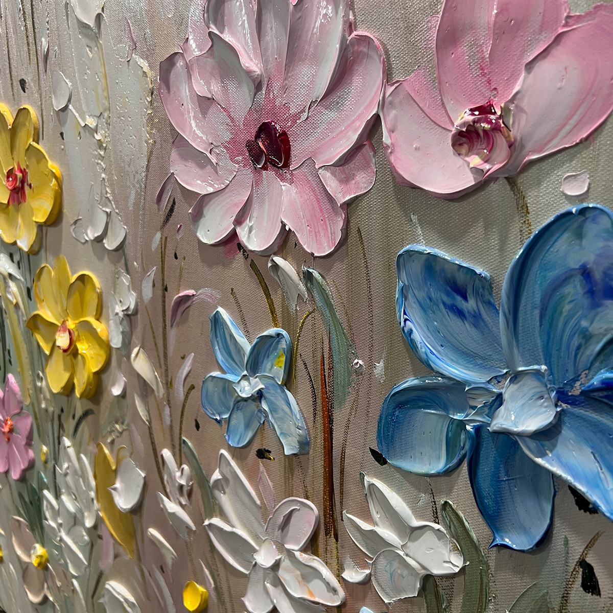 WHISPERING MEADOW: Textured Floral Impasto Oil Painting