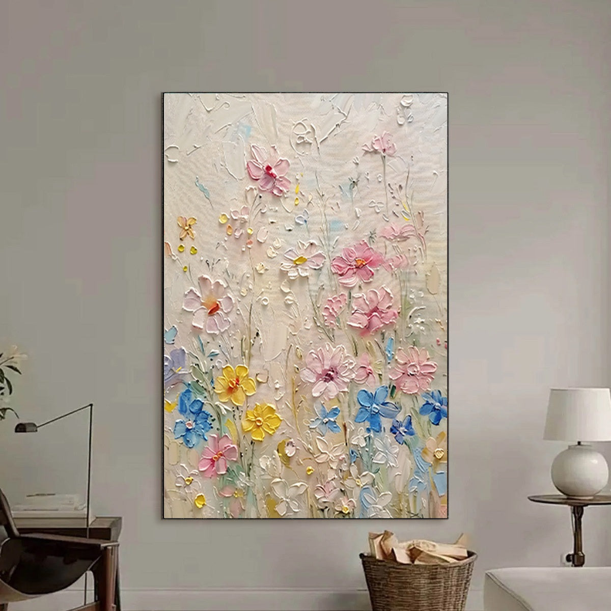 Whispering Meadow: Original Textured Floral Oil Painting - Impasto Flower Wall Art