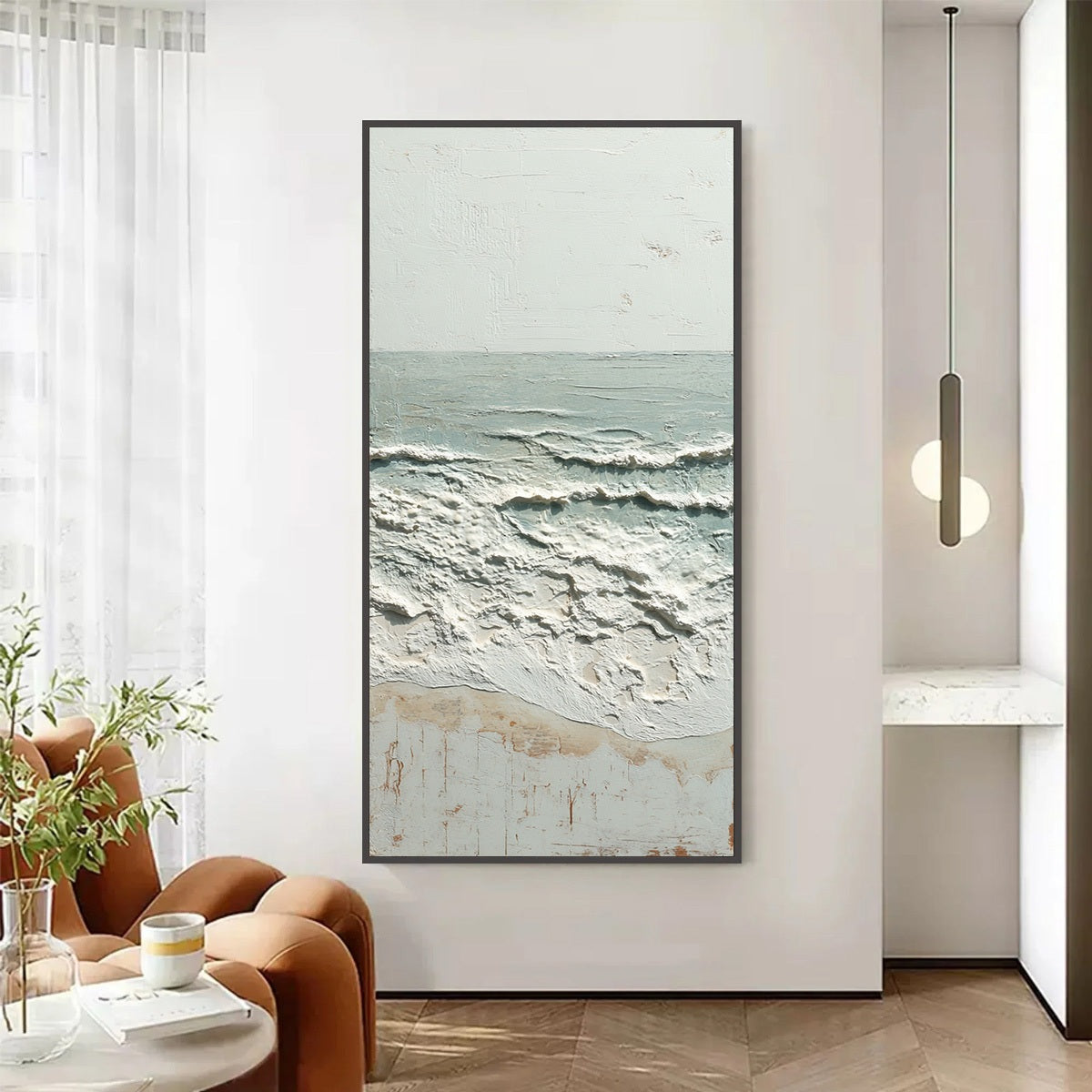 WHISPERING TIDE: Textured Minimalist Impasto Seascape Painting