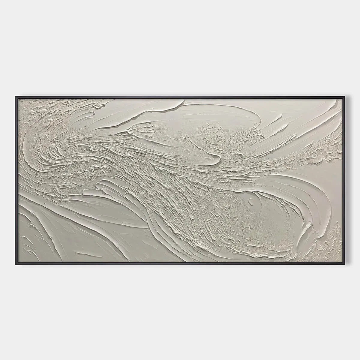 Whispering Winds: White Beige Textured Abstract Minimalist Oil Painting Canvas Wall Art