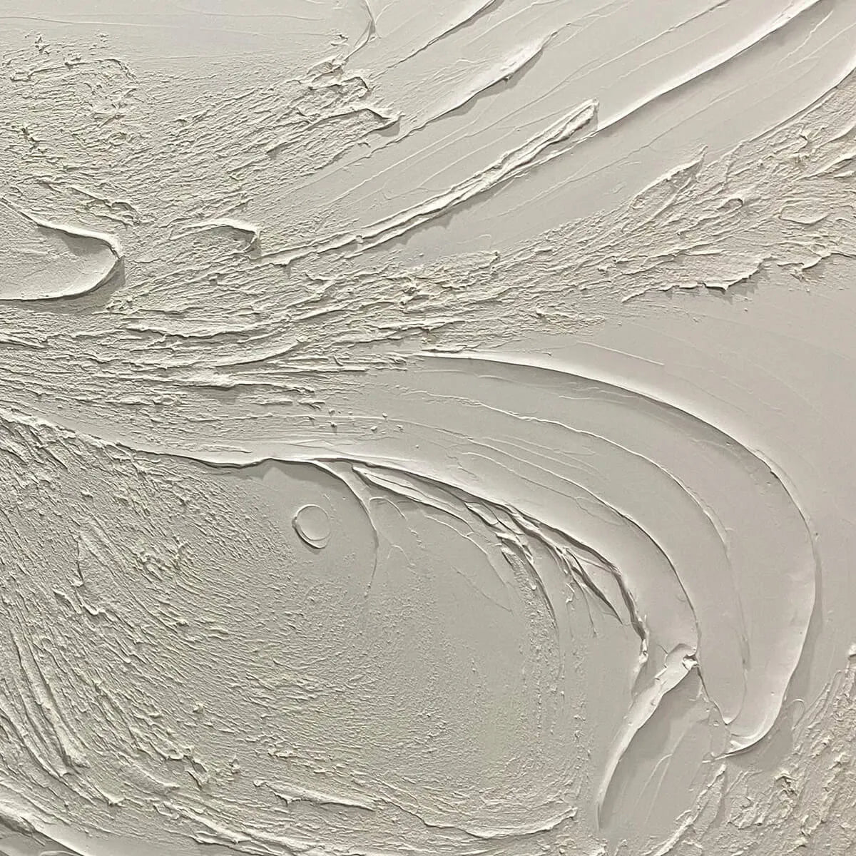 WHISPERING WINDS: White Beige Textured Abstract Oil Painting