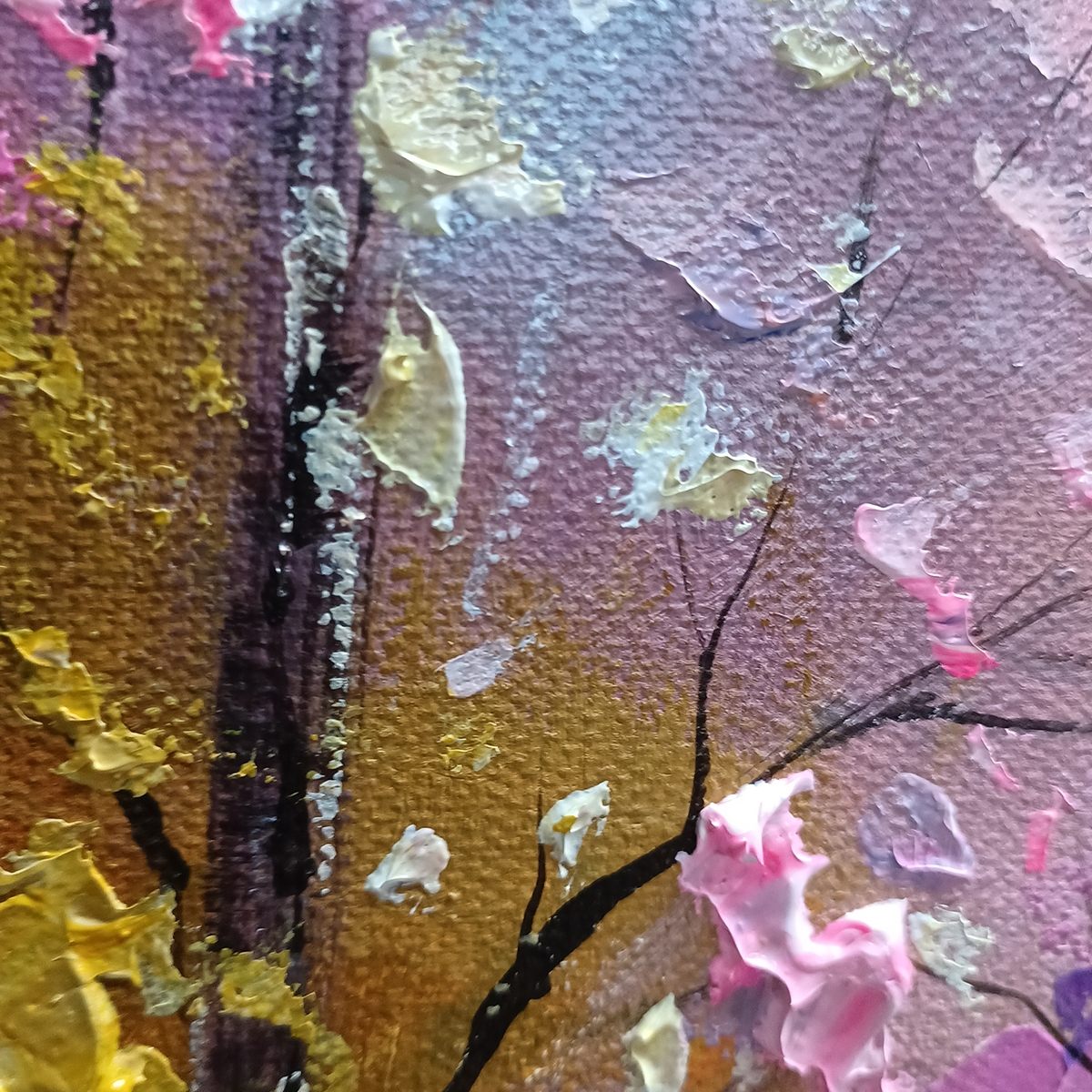 WHISPERING WOODS: Textured Impasto Floral Forest Oil Painting