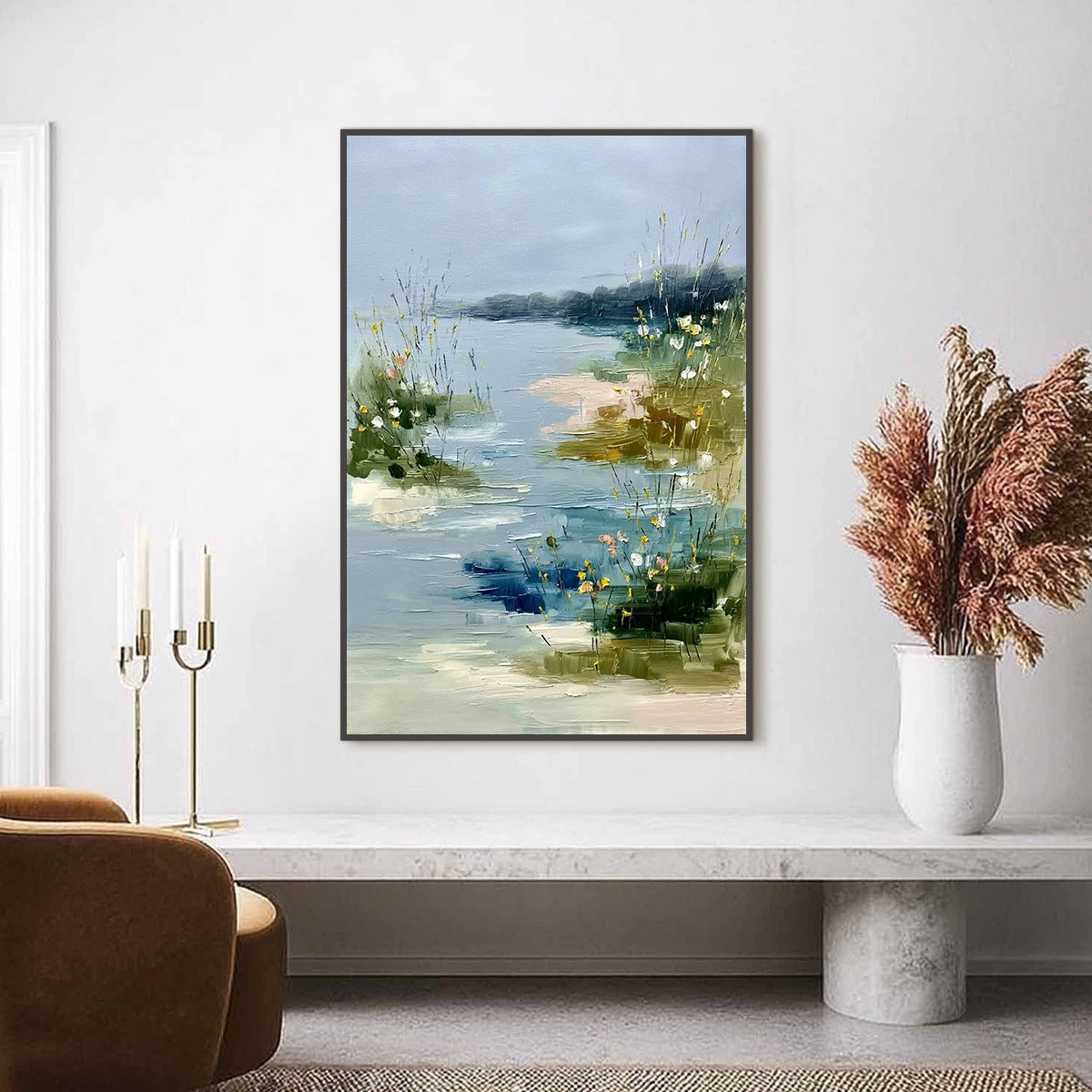 WHISPERS OF THE MARSH: Textured Wabi Sabi Style Vertical Landscape Painting