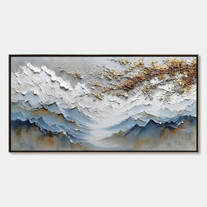 WHISPERS OF THE VALLEY: Textured Mountain Landscape Painting with Golden Blossoms