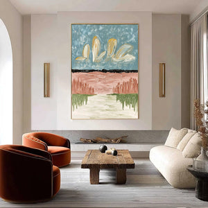 WHISPERS ON THE WATER: Textured Abstract Vertical Landscape Painting