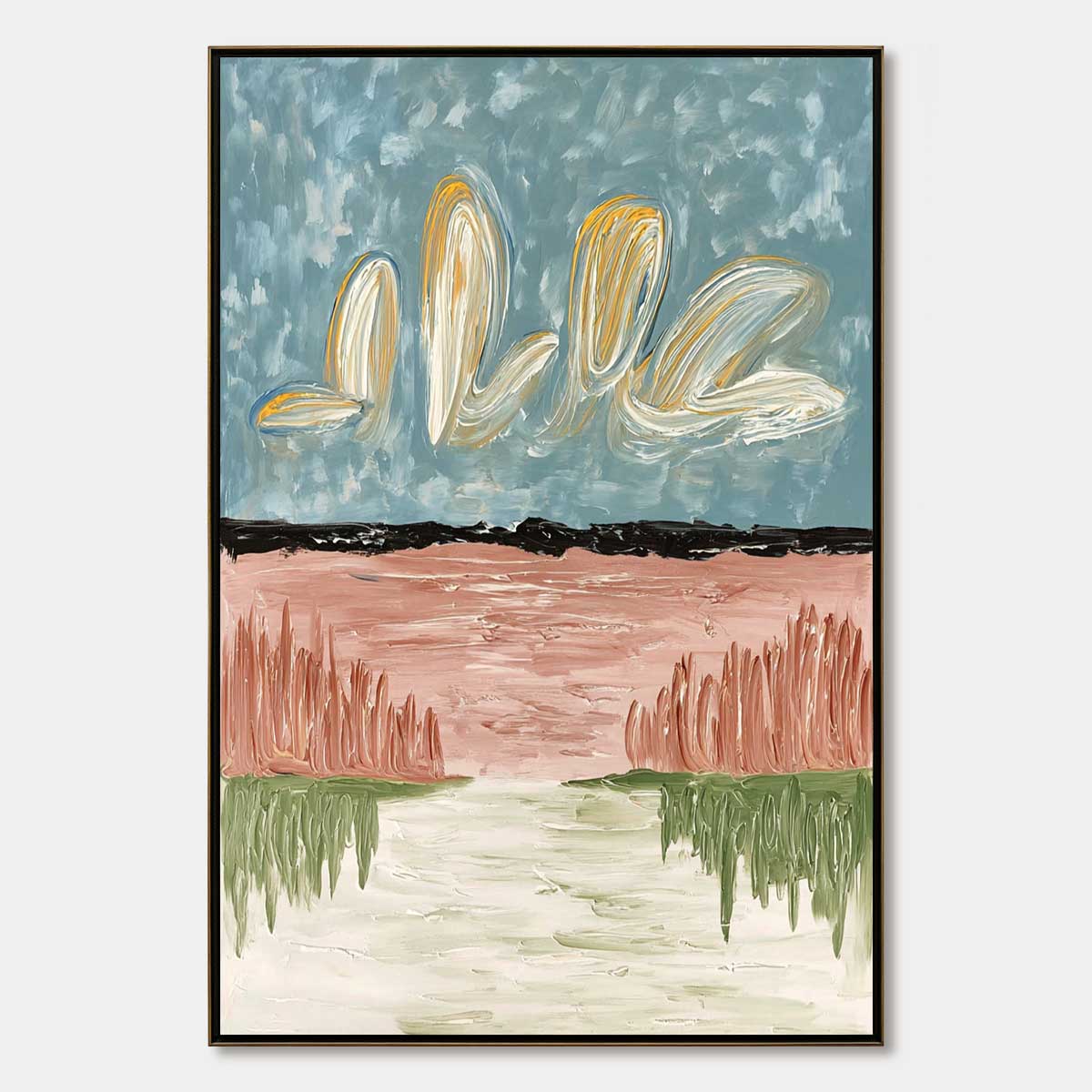 WHISPERS ON THE WATER: Textured Abstract Vertical Landscape Painting