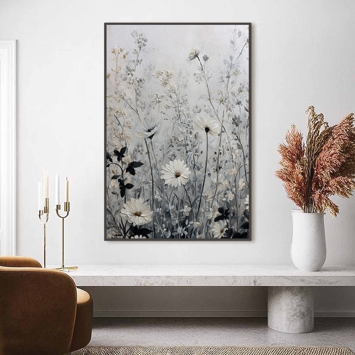 WHISPERS IN THE MEADOW: Textured Neutral Floral Meadow Painting