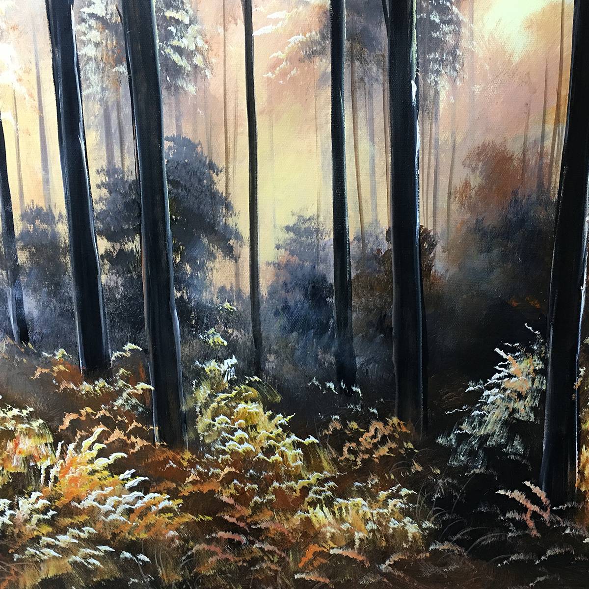 WHISPERS OF THE WOODS: Panoramic Forest Path Oil Painting