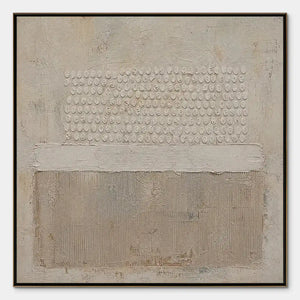 Minimal white beige relief abstract painting with textured handmade wall art