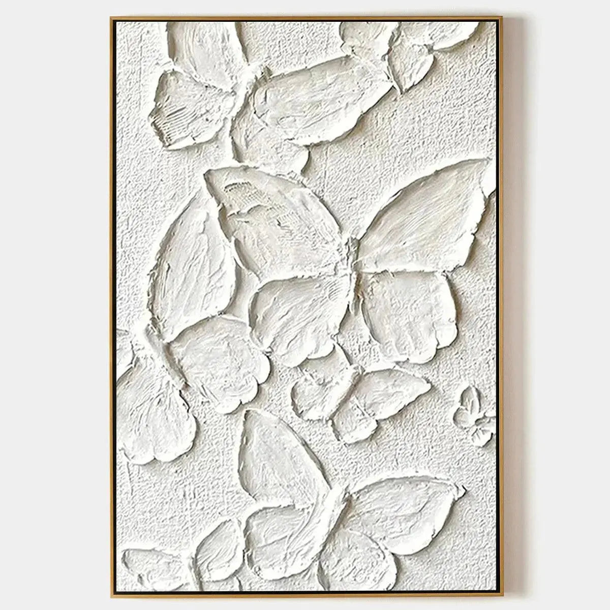 White Butterflies impasto painting by Isabella Rossi. Textured white butterflies artwork on canvas, vertical wall art.